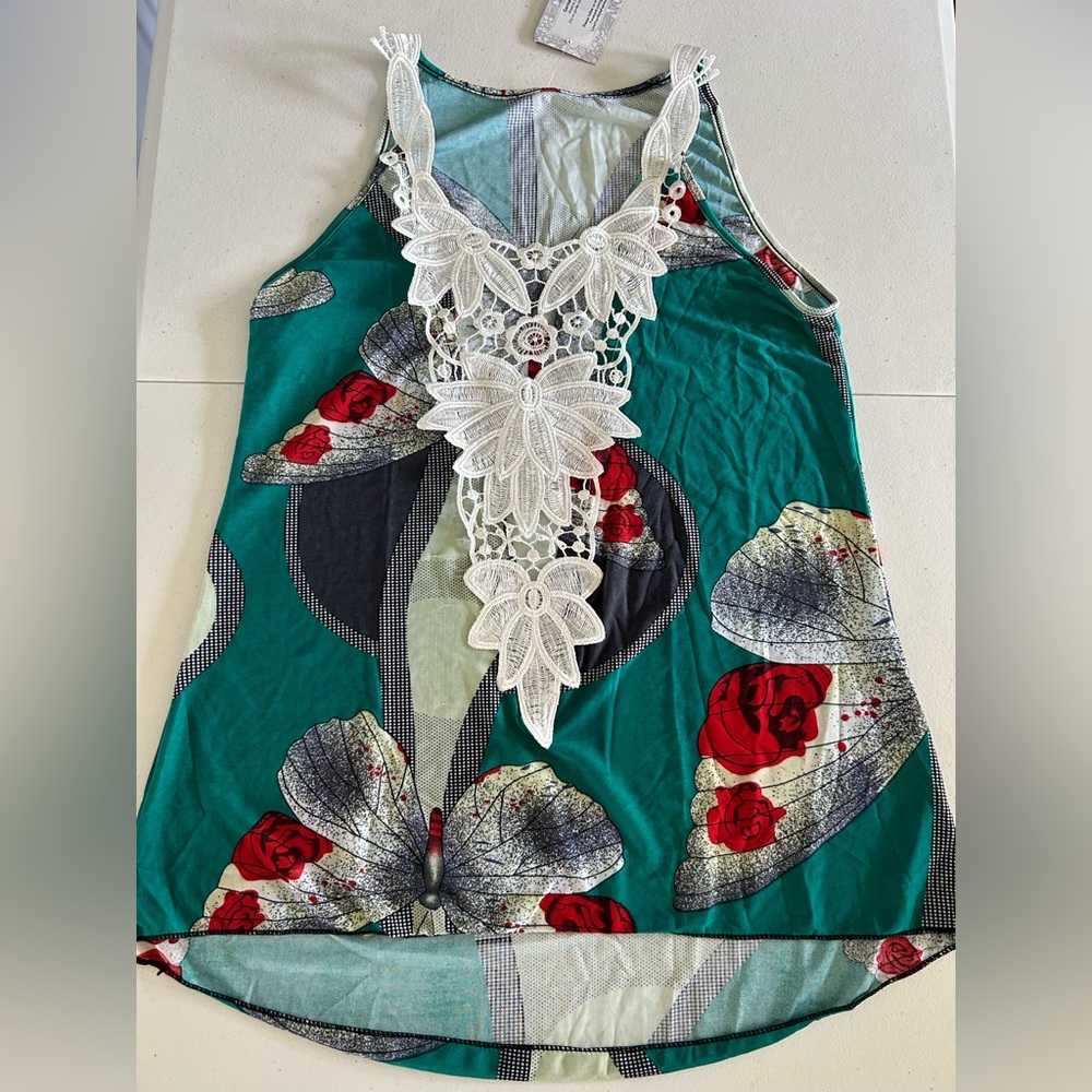 Women’s Medium Teal and Lace Top